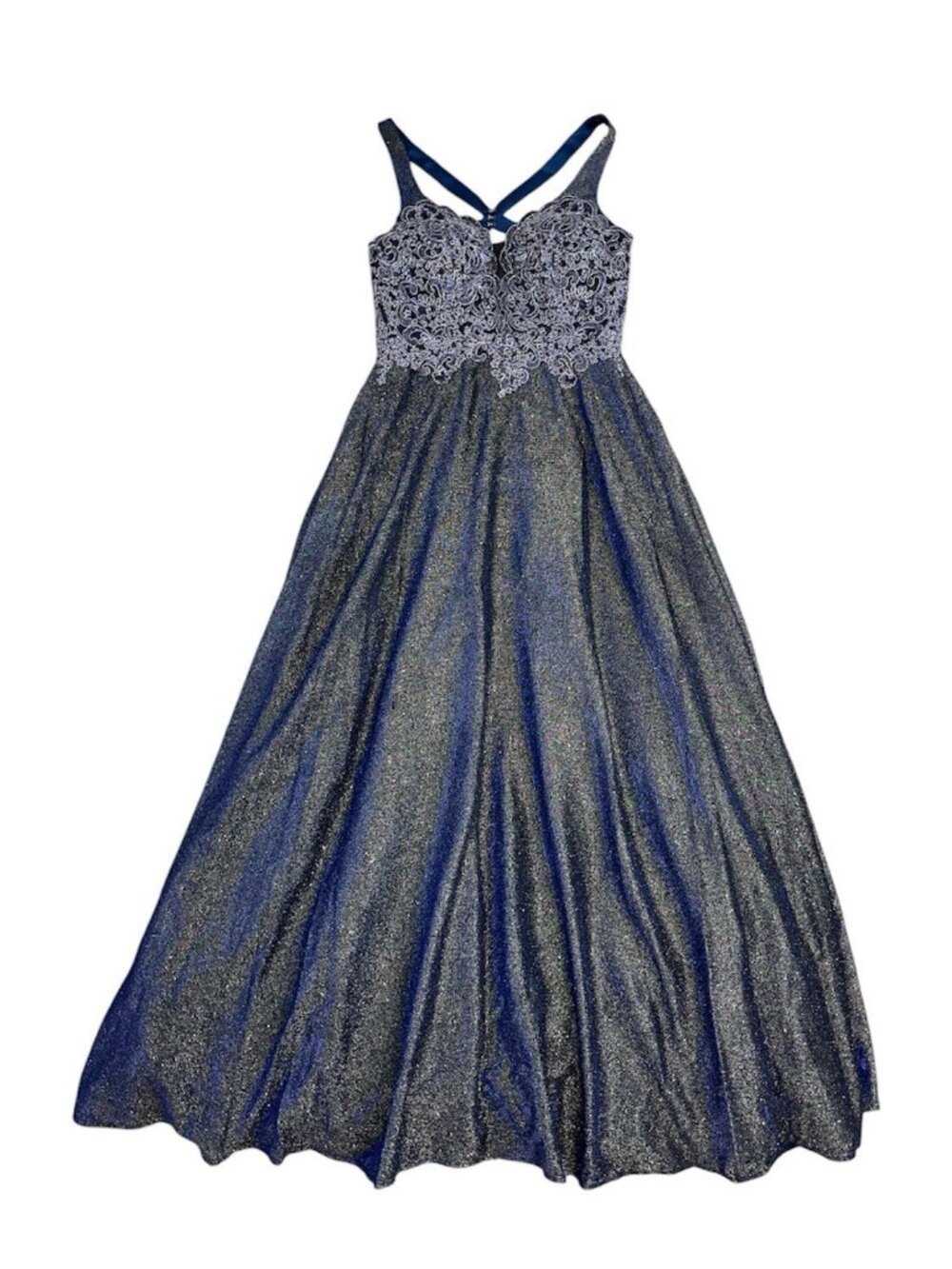 Taroni Royal Blue Glitter Prom Blue Dress Long Formal Gown Lace Bodice Size L